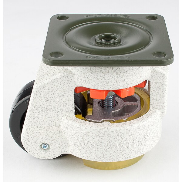 Leveling Caster, 63 mm Nylon Wheel, 90x90 mm Plate, Swivel, 550 kg Cap, PU Foot Pad, Ivory